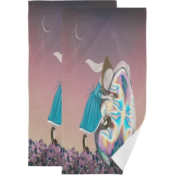 Easter Bunny Floral Hand Towels 2 PCS, Unique Silvery Egg Kitchen Towel Ultra Soft and Highly Absorbent,Decorative Fingertip Face Towel for Bathroom Hotel, 28.3"x14.4"