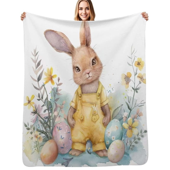 Easter Bunny Flowers Eggs Flannel Blanket Warm Soft Bedding Throws Winter Camping Chair Sofa Bed