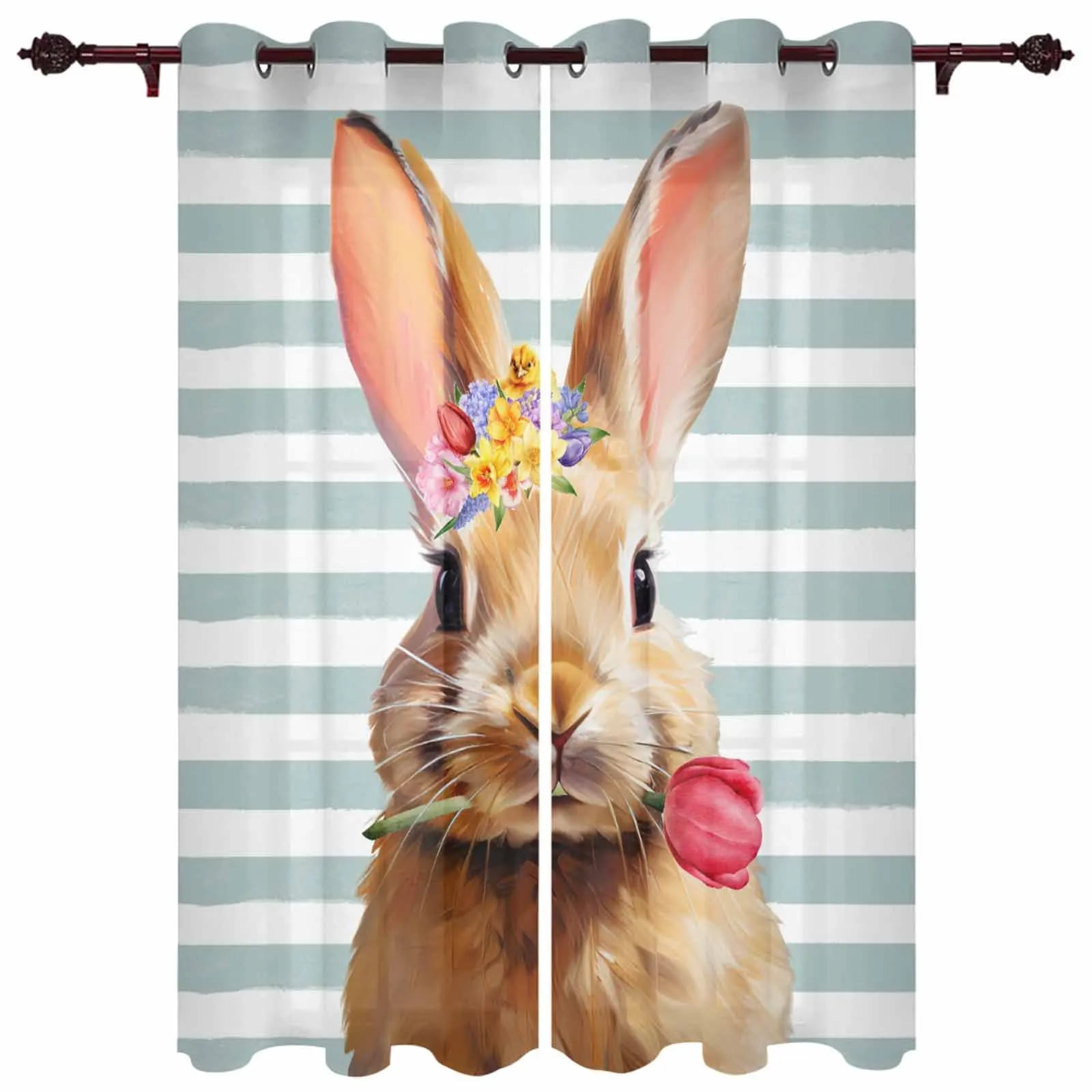 Easter Bunny Flowers Tulips Window Curtains for Living Room Bedroom ...