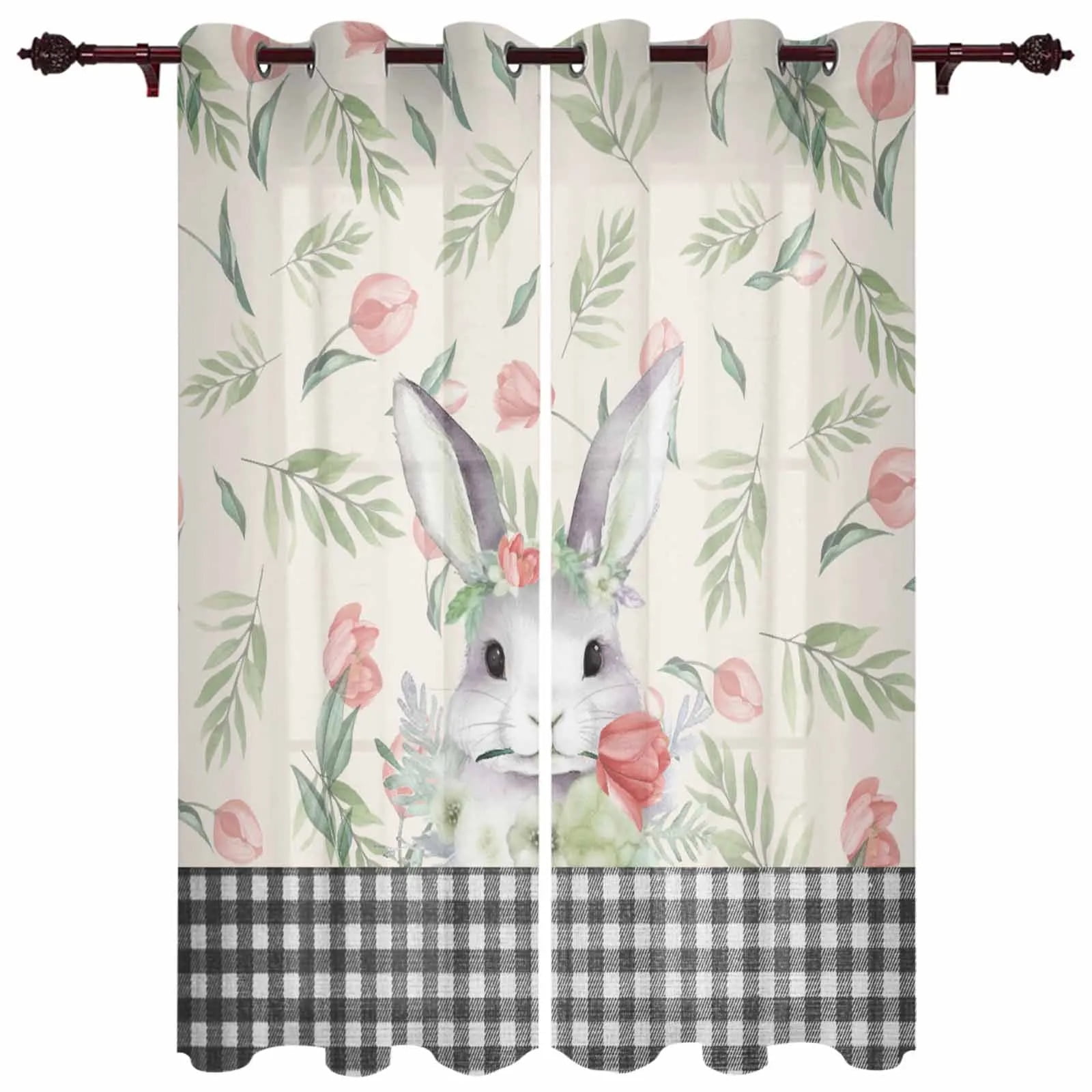 Easter Bunny Flowers Window Curtains for Living Room Bedroom Curtain ...
