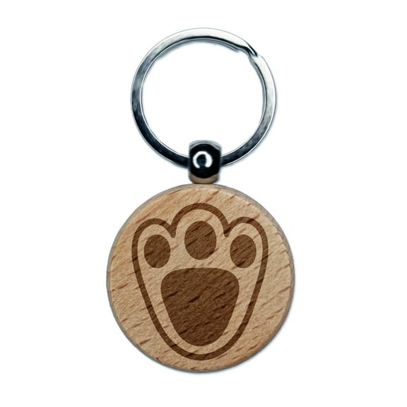 Easter Bunny Footprint Foot Print Round Keychain Charm Tag - Engraved Wood