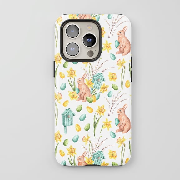 Easter Bunny For All iPhone Series Protective Phone Case Watercolor Spring White Multicolor