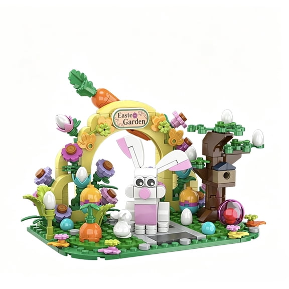 Easter Bunny Garden Building Set, Easter Eggs & Festive Decor Blocks, Spring Scene Toy for Kids