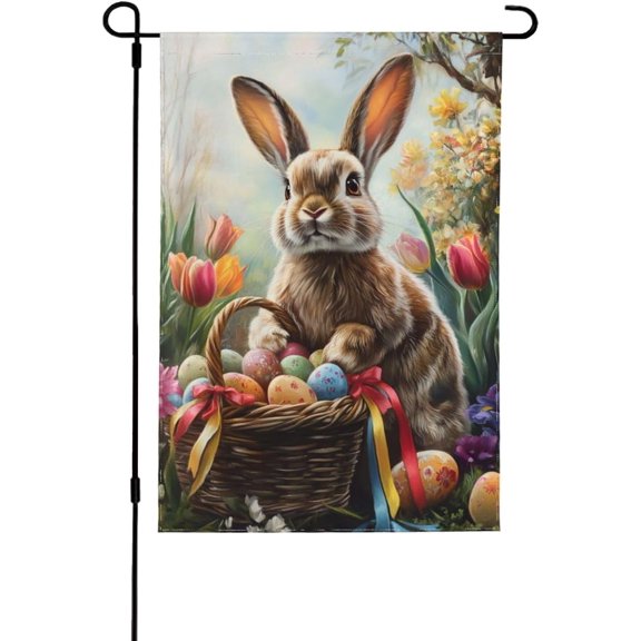 Easter Bunny Garden Flag 12x18 In Double Sided Yard Flags Lawn Sign Decor No Flagstand