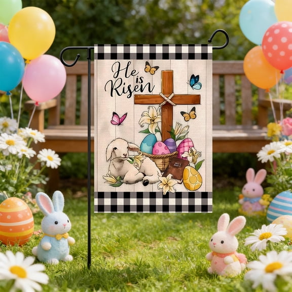 Easter Bunny Garden Flag Floral Rabbit 12x18 Inch Small Burlap Spring Holiday Yard Outdoor Outside Home House Decoration Sign