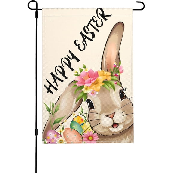 Easter Bunny Garden Flag for Outside Double Sided Flower Spring Summer Eggs Rabbit Holiday Burlap 12x18 Inch Vertical Yard Lawn Outdoor Decoration
