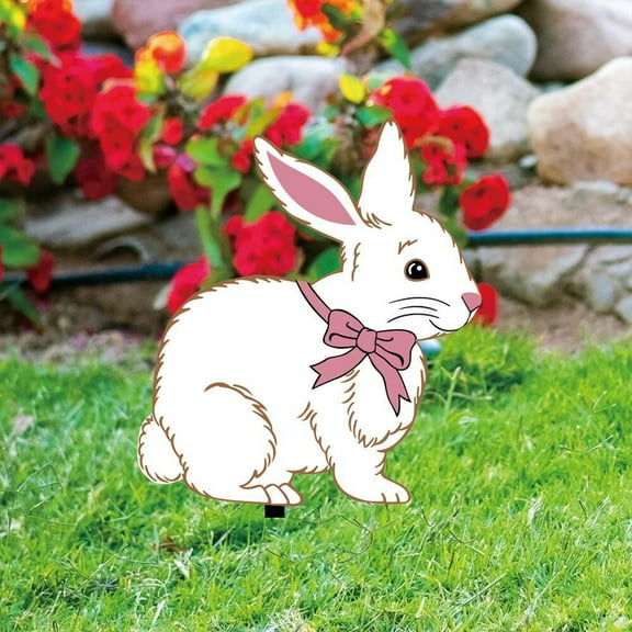 Easter Bunny Garden Stake Outdoor Easter Yard Sign Acrylic Rabbit Lawn Decoration Decorative Ground Insert for Garden Patio Porch Walkway Spring Holiday Landscape Display