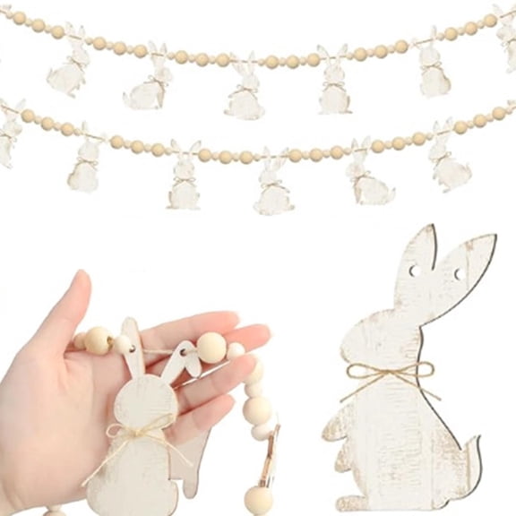 Easter Bunny Garland (78.7Inch) - Cute Bunny Pendant Decorative Bead Banner for Easter Party Home Living Room Wall Mantel & Table Decor (Beige)