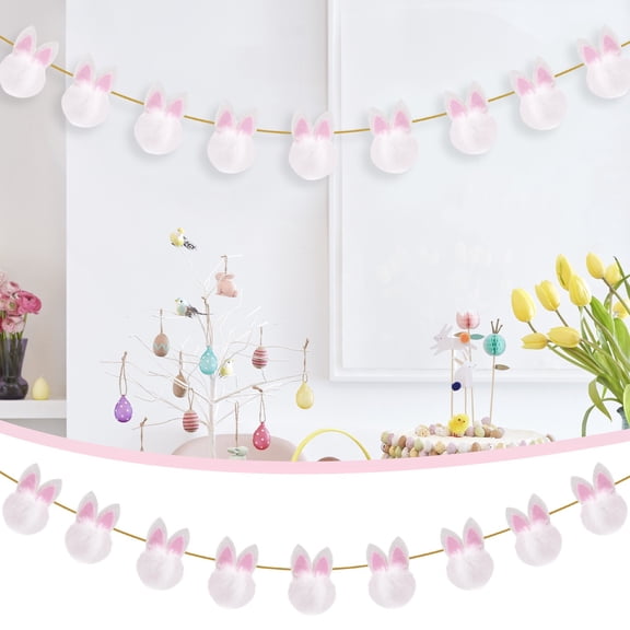 Easter Bunny Garland Banner,Vintage Rabbit Felt & Burlap Hanging Decor,Spring Themed Party Banner for Mantle, Fireplace, Wall, Office,Indoor & Outdoor Easter Home Decoration - 1 PCS