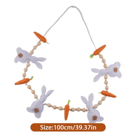 Easter Bunny Garland, Carrot Wooden Beads Easter Garland for Mantle Hanging Decorations, Spring Egg Hunt Party Supplies