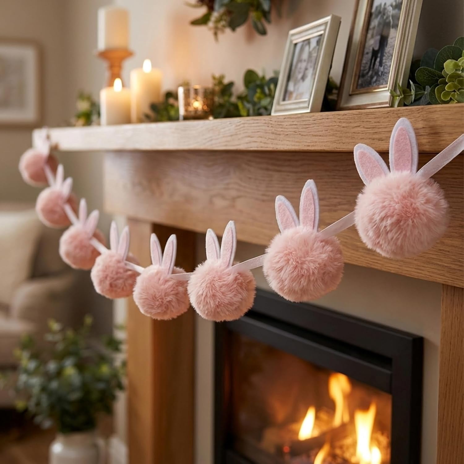 Easter Bunny Garland Cute Thread Plush Bunny Garland Hanging Banner for ...