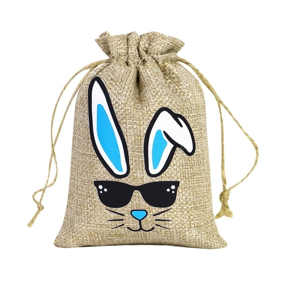 Easter Bunny Gift Bag with Drawstring Easter Burlap Drawstring Bags Bunny Linen Goody Gift Bags with Double Jute Drawstrings Easter Bags Burlap Easter Bunny Bags for Spring Easter