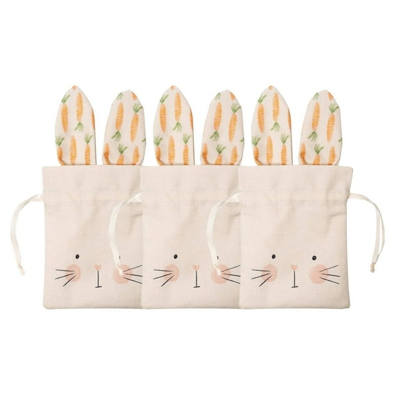 Easter Bunny Gift Bags, Ngxiha 3Pc Easter Party Favor Birthday Decoration Reusable Burlap Goodie Rabbit Drawstring Treat Bag for Some Bunny Is One Easter Kids Baby Shower Garden Tea Party Supplies
