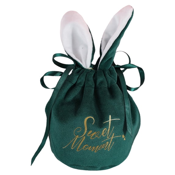 Easter Bunny Gift Bags,Rabbit Ear Velvet Bags with Drawstrings,Reusable Rabbit Drawstring Treat Bag ,6.7 Inch Bunny Gift Pouches Party Favors for Basket Party Supplies Candy Treat Jewelry(Green)