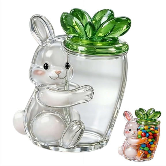 Easter Bunny Glass Candy Jar, 7.9 Inch Reusable Rabbit-Shaped Storage Container for Pantry Organization, Cute Spring Table Centerpiece Mother‘s Day Easter Gift Party Supplies