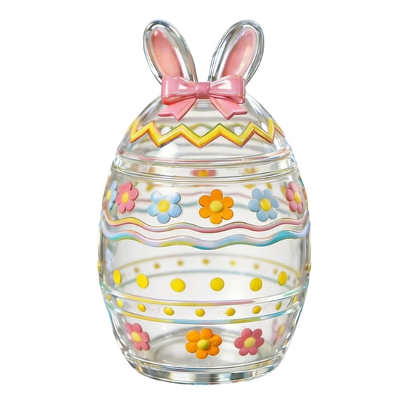 Easter Bunny Glass Candy Jar – Egg Shaped Clear Glass Storage Container with Removable Lid, Bunny Ears Treat Jar for Chocolate, Cookies & Sweets, Easter Kitchen Decor Pantry Organizer