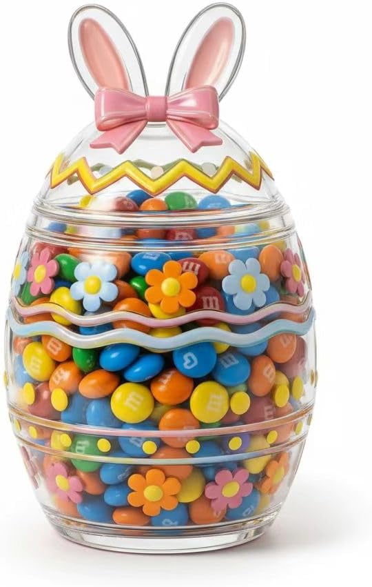 Easter Bunny Glass Candy Jars, Egg Shape Clear Glass Jar with Removable Lid for Easter Chocolate Candy Treats Cookies Sweets, Bunny Ears Storage Container for Pantry Organization, Easter Gift