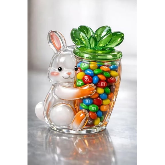 Easter Bunny Glass Candy Jars, Egg Shape Clear Glass Jar with Removable Lid for Easter Chocolate Candy Treats Cookies Sweets, Bunny Ears Storage Container for Pantry Organization, Easter Gift