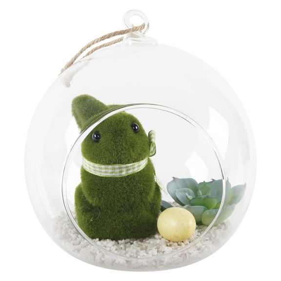 Easter Bunny Glass Hanging Terrarium with Artificial Succulent