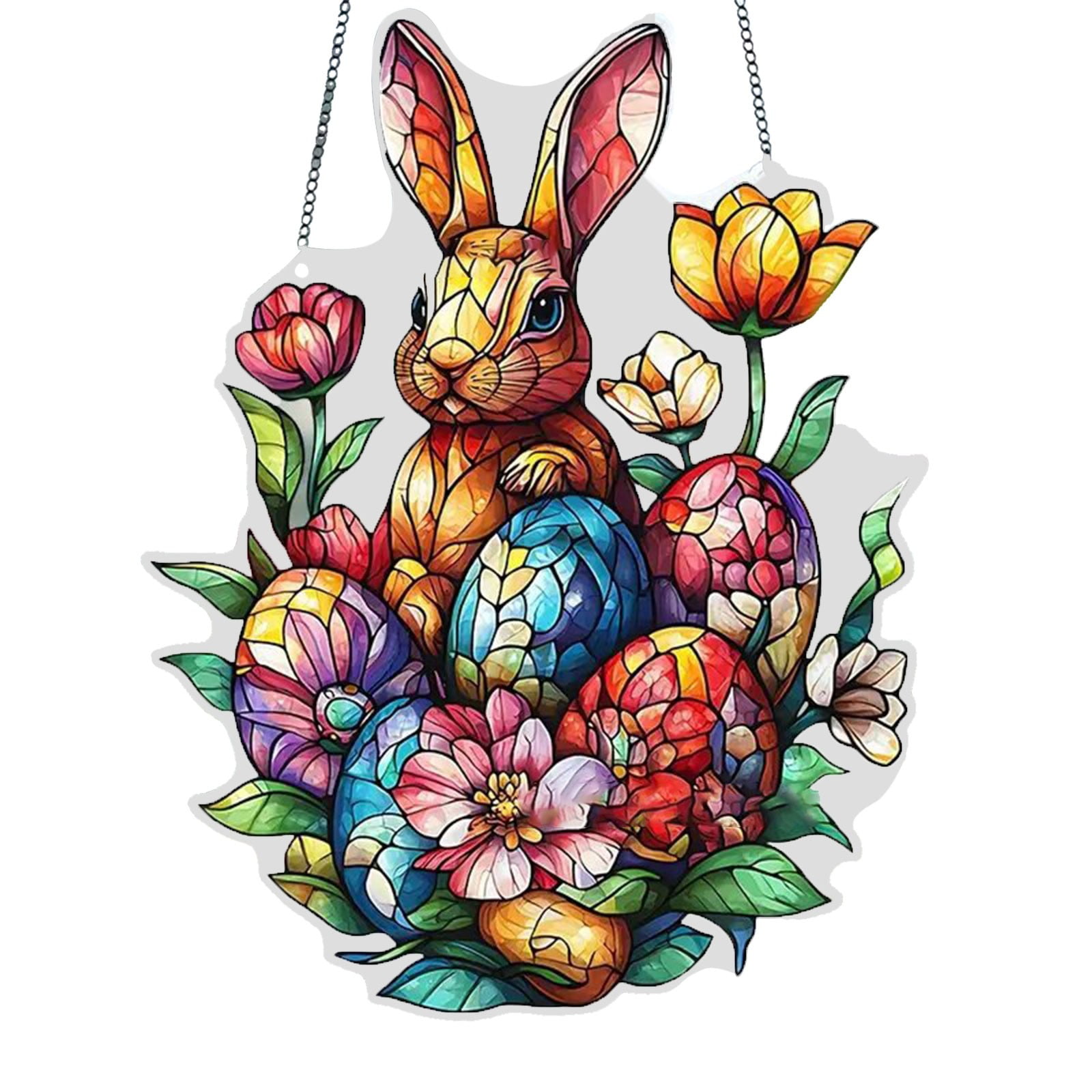 Easter Bunny Glass Painting Rabbit With 60 Cm Chain Acrylic Indoor ...