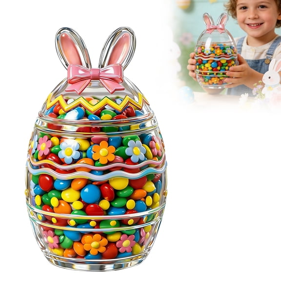 Easter Bunny Glass Storage Jars, Rabbit Egg Shape Clear Candy Jar With Removable Lids For Easter Chocolate Candy Treats Cookie Sweets Gift Eggs Table Decoration