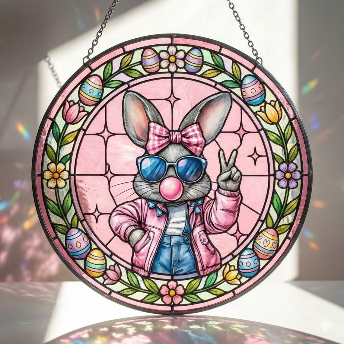 Easter Bunny Glass Suncatcher, Aesthetic Rabbit Christian Girls Room ...