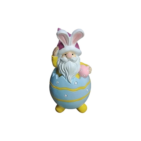 Easter Bunny Gnome Figurine Decor, Pink Egg-Shaped Gnome with Rabbit Ear Hat & Bunny Accent, Spring Easter Tabletop Statue, Cute Farmhouse Holiday Home Shelf Desk Decoration (Blue)