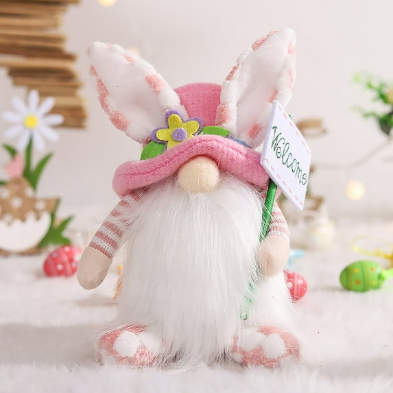 Easter Bunny Gnome Figurine, Pink Plush Gnome Decorative Ornament, Easter Decor For Home/Office, Collectible Gnome Figure For Teens & S