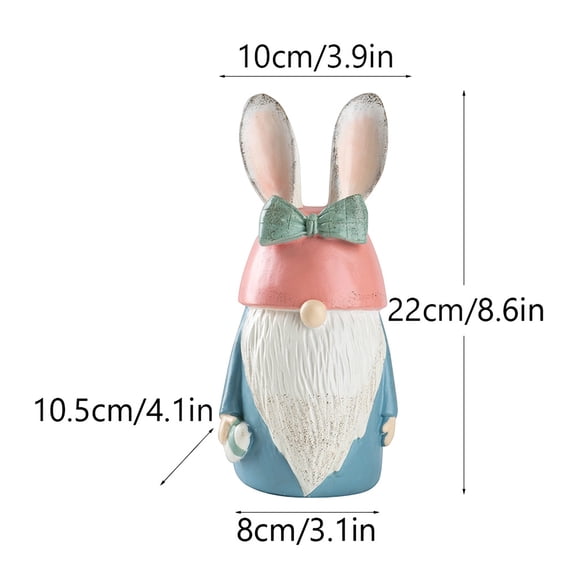 Easter Bunny Gnome Figurine with Bow and Ears, Resin Rabbit Statue Table Centerpiece, for Garden Home Office Mantel Tabletop (Blue)