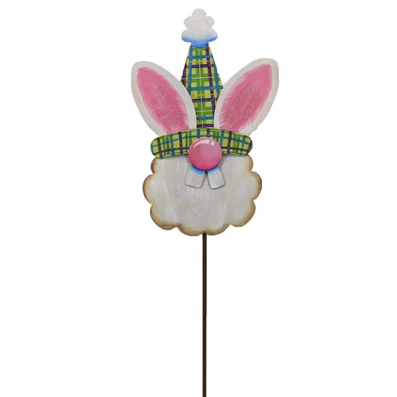 Easter Bunny Gnome Garden Stake Metal Holiday Bunny Face E21036
