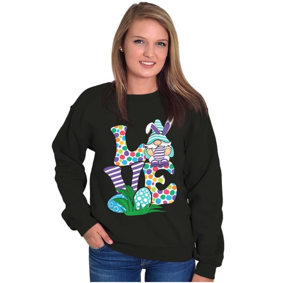 Easter Bunny Gnome Love Egg Hunt Women Crewneck Sweatshirt Brisco Brands S