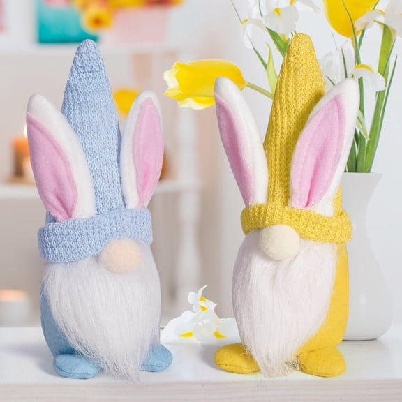 Easter Bunny Gnome Plush Doll 7.1 Inch Mini Rabbit Figurine For Adult Home Decor Office Desk Accessory Spring Gift Idea Safe Skin-Friendly Material Cute Collectible Display(Blue B)