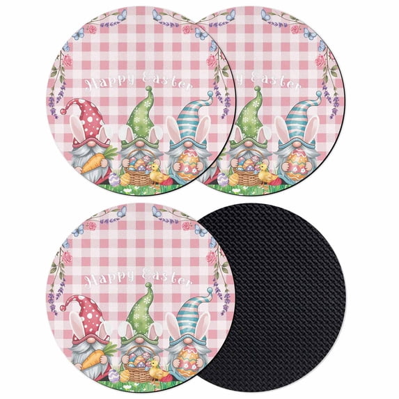 Easter Bunny Gnomes Coasters Set of 4, Absorbent Coasters for Drinks, Spring Easter Eggs Floral Pink Plaid Coaster for Desk Coffee Table Protection, Home Decor House Warming Gifts 4"