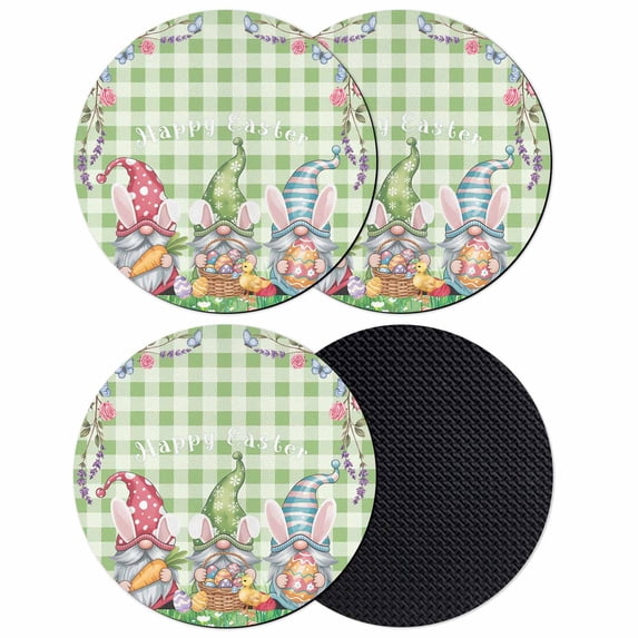 Easter Bunny Gnomes Coasters Set of 4, Absorbent Coasters for Drinks, Spring Easter Eggs Floral Sage Green Plaid Coaster for Desk Coffee Table Protection, Home Decor House Warming Gifts 4"
