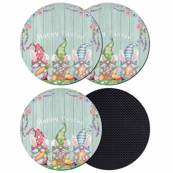 Easter Bunny Gnomes Coasters Set of 4, Absorbent Coasters for Drinks, Spring Easter Eggs Floral Teal Wood Coaster for Desk Coffee Table Protection, Home Decor House Warming Gifts 4"