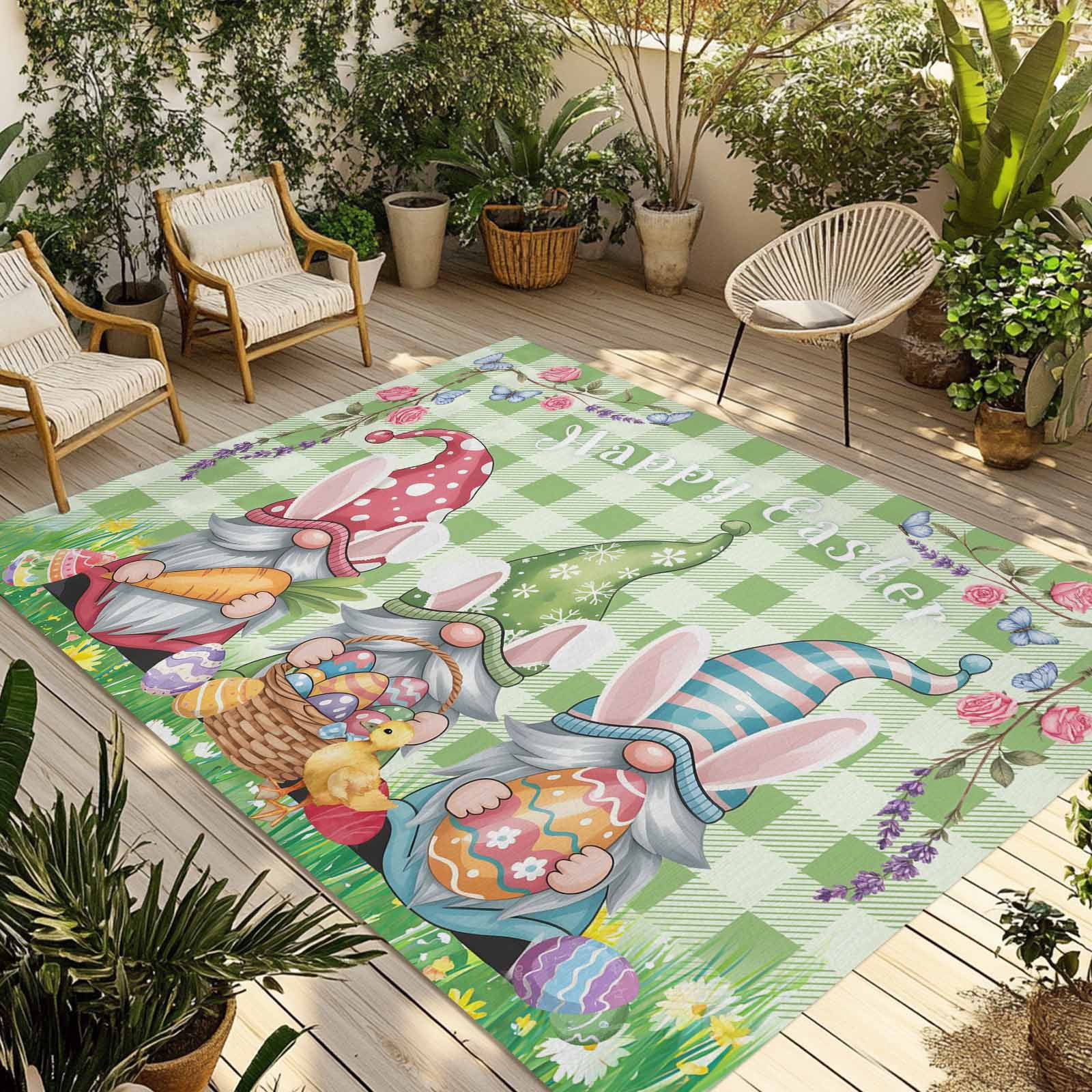 Easter Rugs Target Easter Bunny Gnomes Outdoor Rug 5x7 Ft - Reversible Patio Rug Outdoor ...