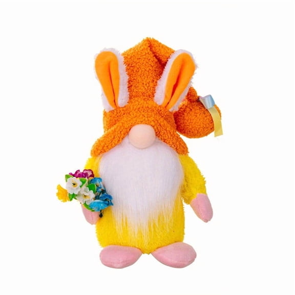 Easter Bunny Gnomes Plush, Colorful Fluffy Rabbit Gnome Doll with Eggs & Flowers, Spring Tabletop Decor for Home, Easter Party Ornament (with Light)