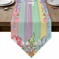 thumbnail image 1 of Easter Bunny Gnomes Table Runner Linen Burlap Table Runner 70 Inches Long Spring Easter Eggs Floral Colorful Wood Dresser Scarves for Kitchen Island Coffee Dining Party Wedding Holiday Decor 13"x70", 1 of 8