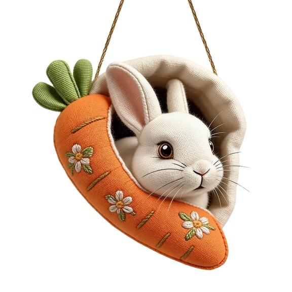 Easter Bunny Hanging Sign Decorations, Spring 2D Flat Bunny Carrort Pattern Decor, for Home Office Front Door Window Wall, 5.91in