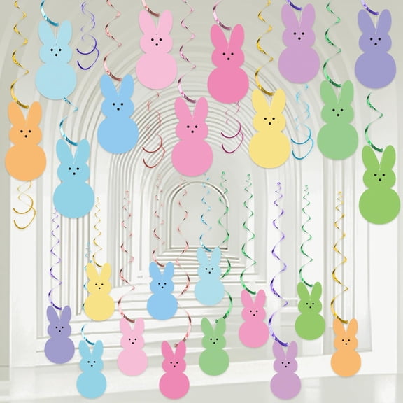 Easter Bunny Hanging Swirl Decorations, 30-Piece Multi-Color Rabbit Streamers For Spring Party, Birthday, Home, Office, And School Ceiling Decor