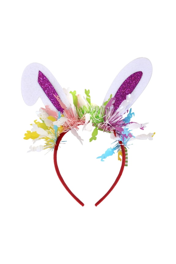 Easter Bunny Headband, Ngxiha Rabbit Ears Hair Bands for Women Girls Kids, Silver Glitter Bunny Ears Colored Ribbon Hair Accessories Non Slip Headbands Easter Day Party Decoration Supplies