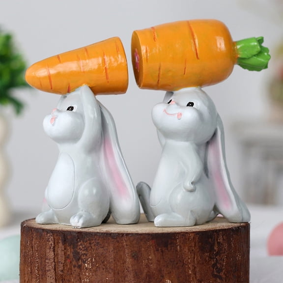 Easter Bunny Holding Carrot Resin Figurine - Hand-Painted Detailed Tabletop Decor, Spring Home Accent, Festive Holiday Display, and Collectible Gift Idea