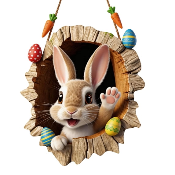 Easter Bunny Holiday Welcome Sign Door Hanger for Front Entry Porch Decoration