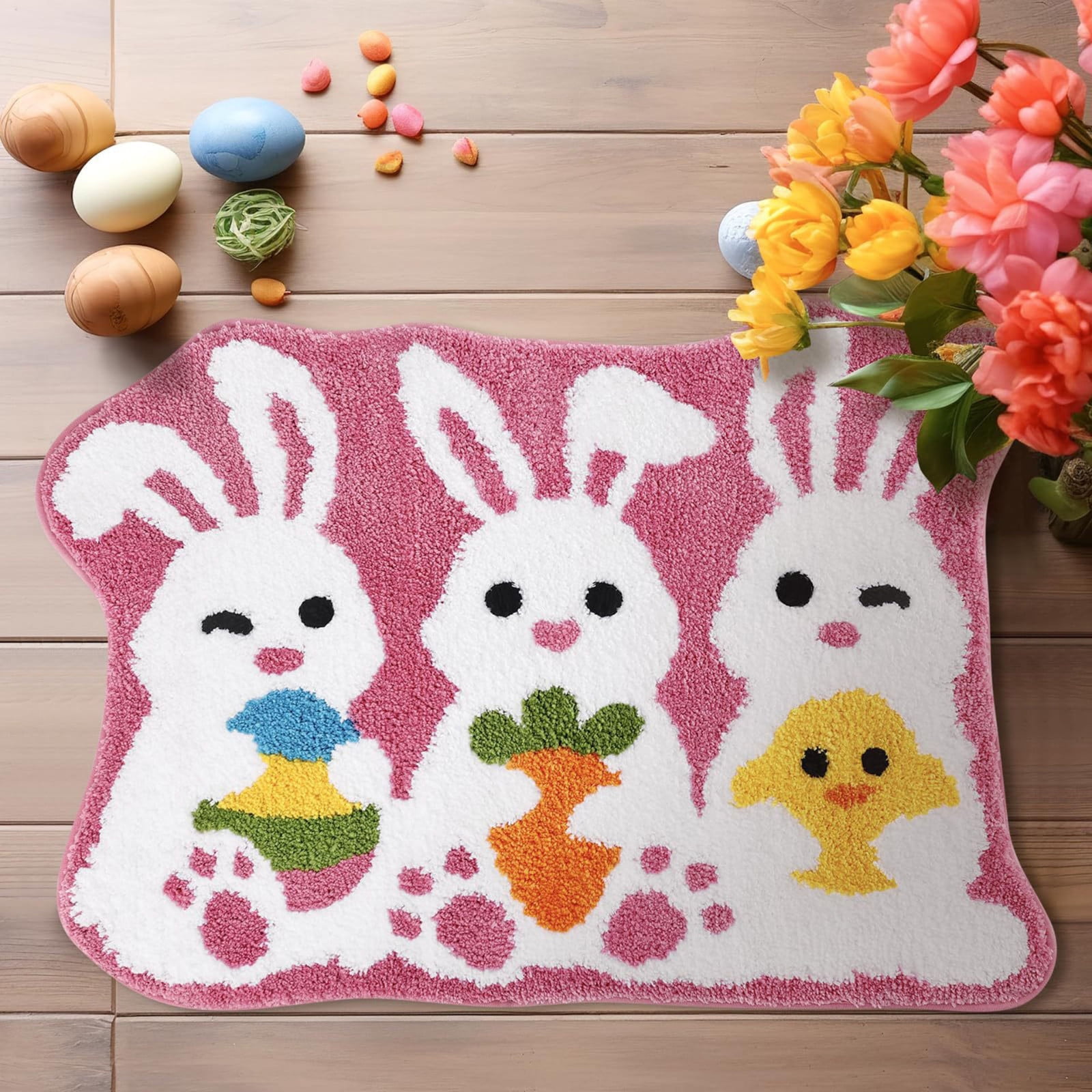 Easter Bunny Imitation Carpet Bathroom Absorbent Foot Mat Easter Door