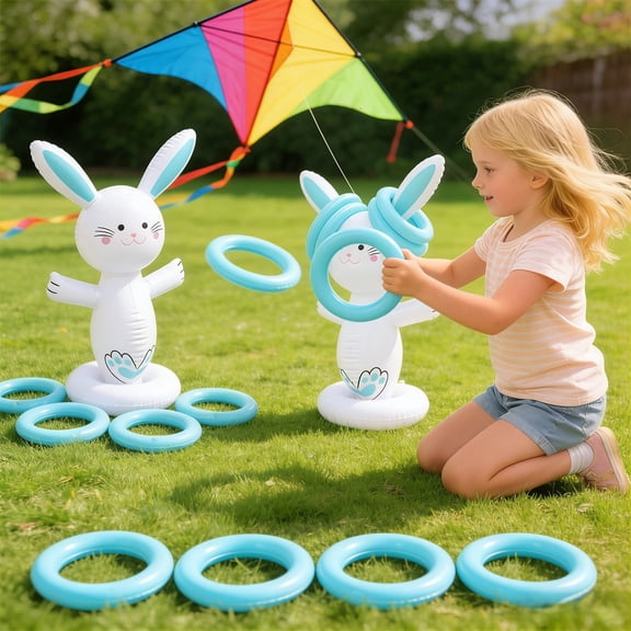 Easter Bunny Inflatable Ring Toss Game - Cute Interactive Party Activity for, Easy to Inflate & Play, Perfect for Easter Gatherings, Birthday Parties & Indoor/Outdoor Family Fun Time, Blue