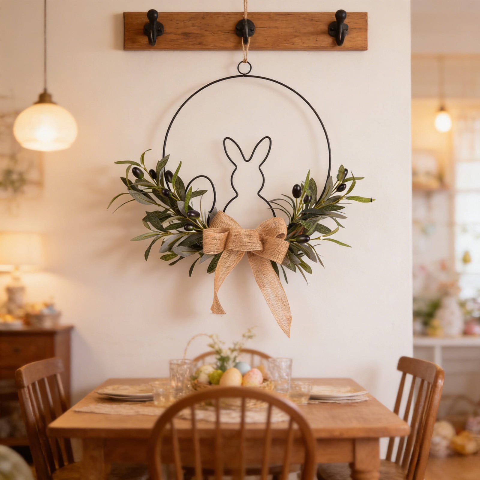 Easter Bunny Iron Ring Decor, Holiday Wall Accent, Plastic Seasonal ...