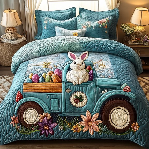 Easter Bunny Journey 3-Piece Quilted Bedding Set