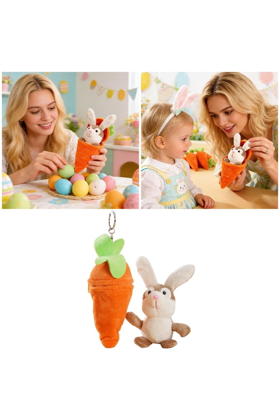 Easter Bunny Keychain Plush, Hide and Seek Carrot Stuffed Animal, Soft Hiding Rabbit Toy for Keychain Bag Backpack, Cute Egg Basket Filler, Spring Gift for B-oys G-irls
