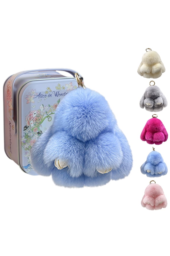Easter Bunny Keychain with Tin,Bunny Lucky Keychains,Cute lulu Keychains - 5.8" Handmade Soft Plush Rabbit Charm, 10 Colors, Cute Gifts for Women & Teens(Blue)