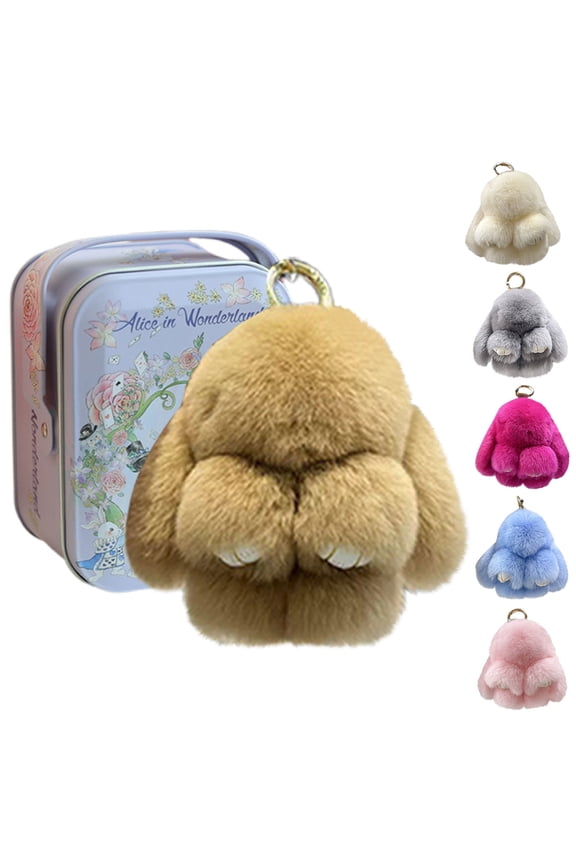 Easter Bunny Keychain with Tin,Bunny Lucky Keychains,Cute lulu Keychains - 5.8" Handmade Soft Plush Rabbit Charm, 10 Colors, Cute Gifts for Women & Teens(Khaki)